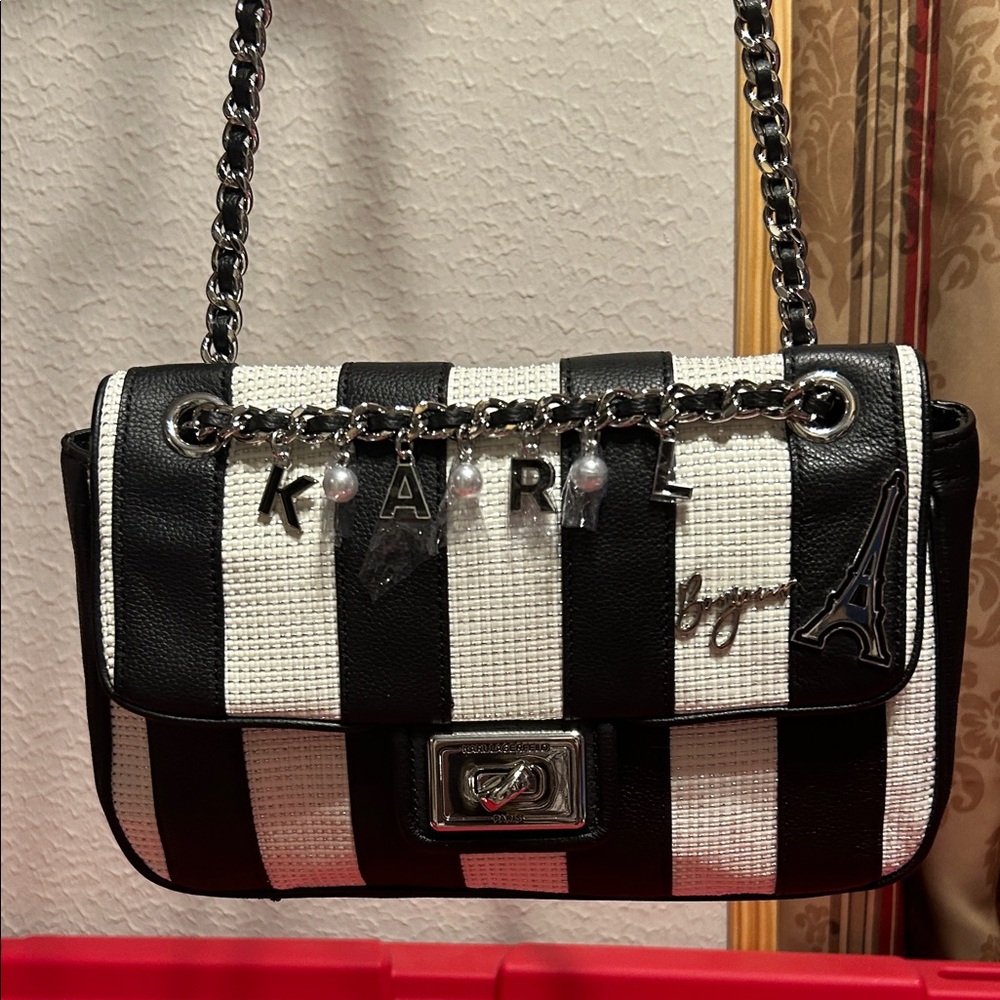 Karl Lagerfeld Monochrome Striped Shoulder Bag Size 11x6